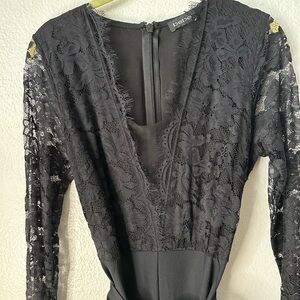 BEBE Black Long Sleeves Eye Lash Lace Cocktail Holiday Small Jumpsuit BNWT